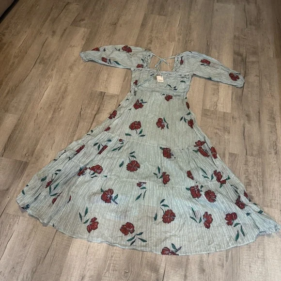 Free people Morning Meadows Long-Sleeve Maxi Dress pastel blue new large - Picture 4 of 4